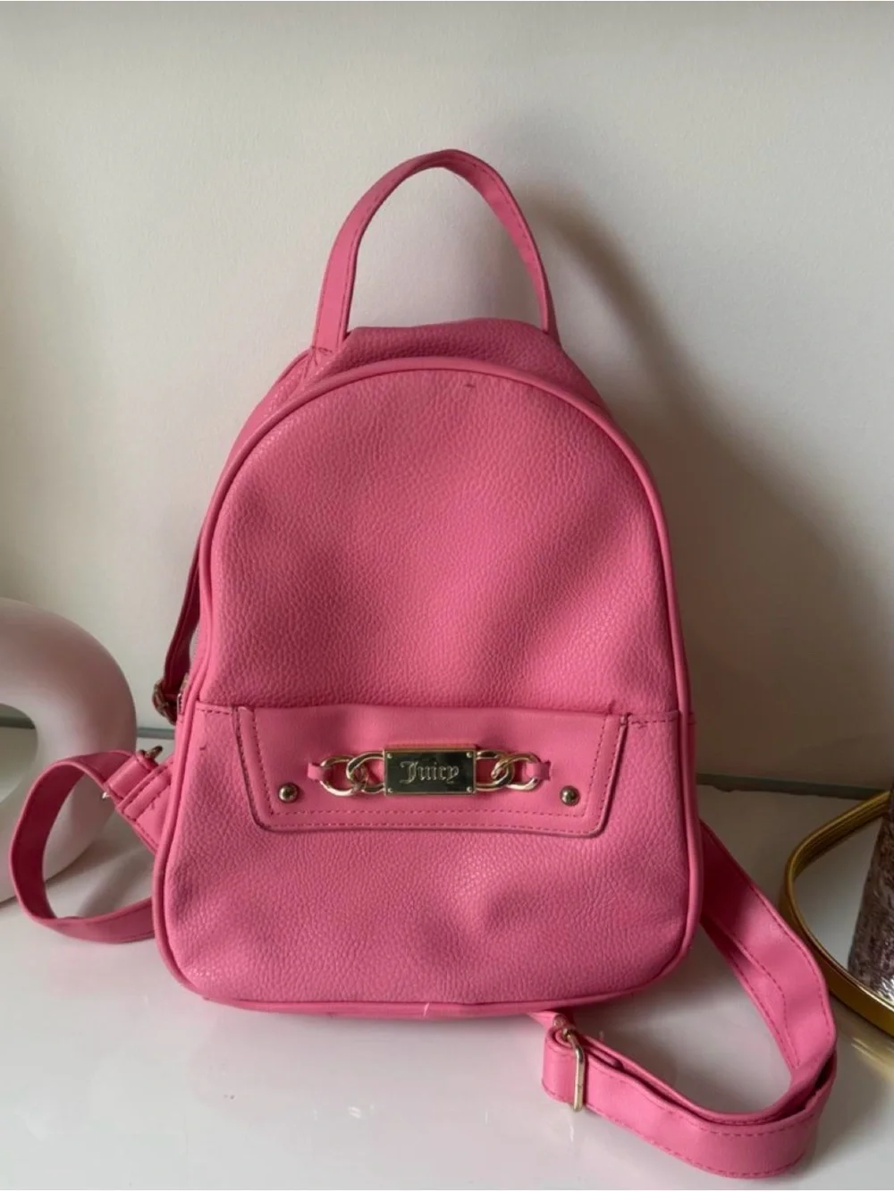 Juicy Couture Hot Pink Mini Backpack with Gold Hardware